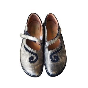 Naot Gold and Black Swirl Leather Suede Mary Jane Flats